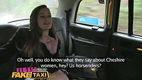Real car sex with a pretty redhead taxi Babe and her man