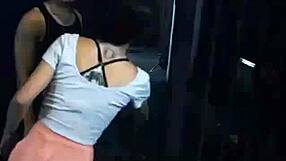 Busty blonde sex in public outdoors