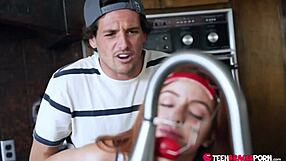 Small tits teen spanked and braced for hardcore sex