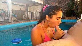 Real couple from Argentina, deepthroat action in the pool