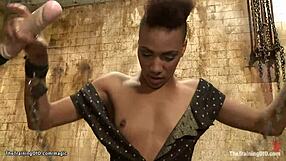 Bisexual ebony slave gets punished with & whipped with toys