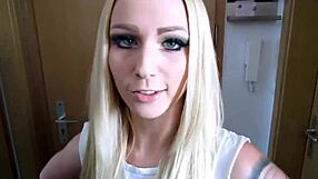 Blonde bombshell gets cum poured into her pussy