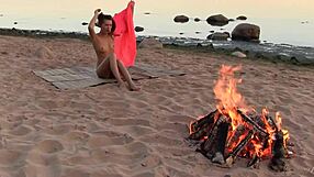 Beautiful Lucy G goes and strips down on the beach and gets naughty