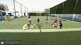 Virtual reality porn starring a cluster of horny bitches and their soccer coach