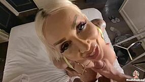 German bimbo with big fake tits having her face crushed