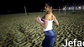 A beautiful woman breast feeds an amateur teen on the beach