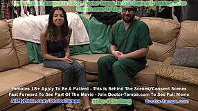 Latex clad patient gets spread eagle and is examined in HD video