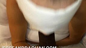 Brunnette babe gets blow job on a huge black dick right in front of her man