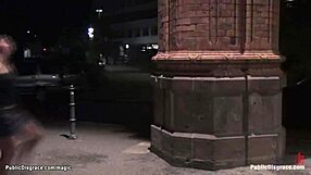 Publicly beaten and flashed, European BDSM slave is