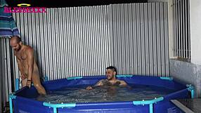 Two hot guys shower together fully and pull off their clothes - Bald and hairlesseptal