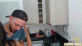 Brazilian teen gets a big cock in the kitchen