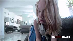 Sugar daddy’s step sister passes his resistance test with a blow job