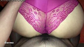Cum at the end, Mariana's backside in pink leotard with lacy teddy
