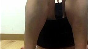 American shemale takes big hard dildo up her ass
