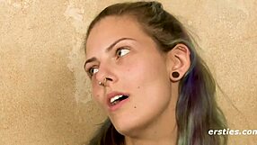 Josie has pierced nipple and natural tits beauty, shaved pussy massage