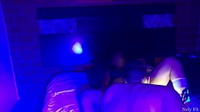 Amateur brunette sticks her pussy out & bodybuilder gives her a blowjob