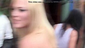 A beautiful fully dressed female and a half-naked male in Cfnm video