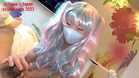 Nympho amateur rides face from cowgirl position while wearing a rainbow wig
