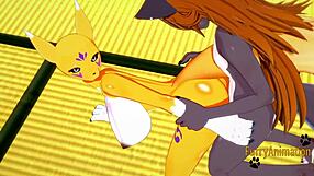 Digimon hentai with Taomon giving wild boobjob and blowjob! 😍