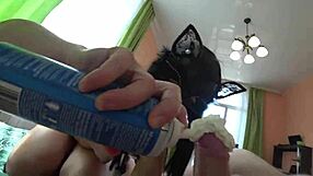 Fully naked and with untidy twat trimmed European milf gives a passionate blowjob and swallows cum in POV video