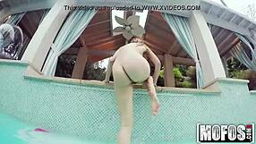 Perv POV amateur girls give boy a blowjob in the pool