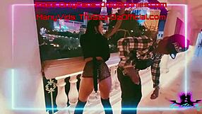 Interracial threesome with adorable teen with big cock