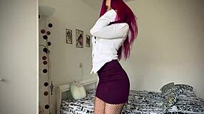 Miniskirt gorgeous girl seductively dances exposing her shaved pussy