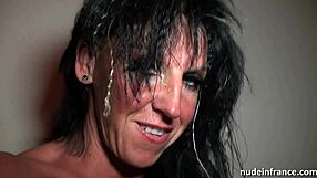 Big boobed European MILF gets pounded in a sex store basement