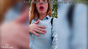College slut shows off her big tits and body in the open