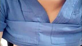 Man, I’m just a cleaner but gotta show my sexy ebony tits in bathroom!