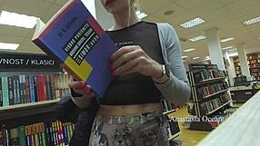 Lady who crossdress herself at the beach and in a bookstore