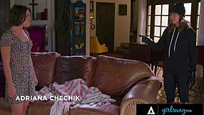 Riley Reid and Adriana Chechik engage in very intense roleplay based around foot fetish and masturbation