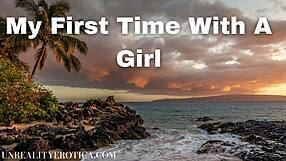 A lesbian couple shares first time on beach together