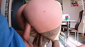 Delivery guy takes a messy blowjob from blonde babe, and anales her