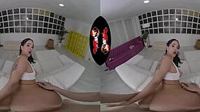 Vr headset close you to Vrlatina's hot and passionate sex session