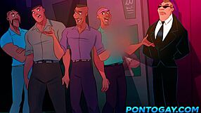 There's a gay cartoon featuring mature cougar pleasuring young man with oral sex