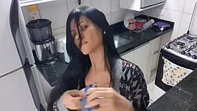 Voluptuous vixen arousing kitchen seduction