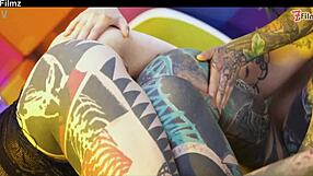 They’re tattooed lesbians who like to fuck each other’s asses with dildos as hard as they dare and double penetration