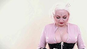 Arya Grander in a BDSM video with food and latex fetish elements