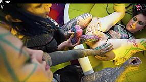 They’re tattooed lesbians who like to fuck each other’s asses with dildos as hard as they dare and double penetration