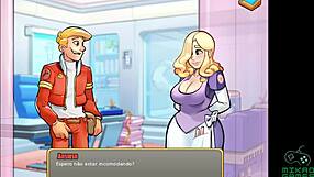 Big titted blonde milf gets in trouble in space and gets rescued