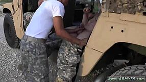 Outdoor sex of interracial gay military men