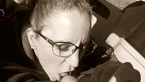 After giving blowjob glasses clad nerdy guy gets cummed on