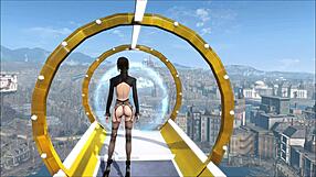 Busty brunette in cartoonsish 3D animation in seductive outfits