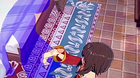 Megumin cosplays in hentai video with hot handjob and facial
