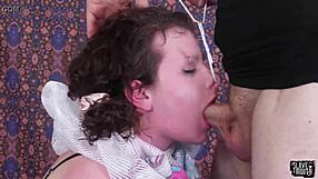 Oral pleasure to brunette slave to worship master then receive a facial bath