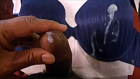 This by himself masturbation and ejaculation into a Models 38D blue bra