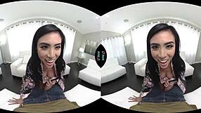 a toy is rockin' around the VRhush Ember Snow's slender Asian vagina