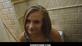 A sexy teen stepsister, Paisley Brooks, strips down naked and gets her stepbrother’s thick cock in her pussy in POV