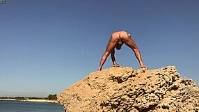 Wow, exhibitionist flashing wild on the beach! 🌊
